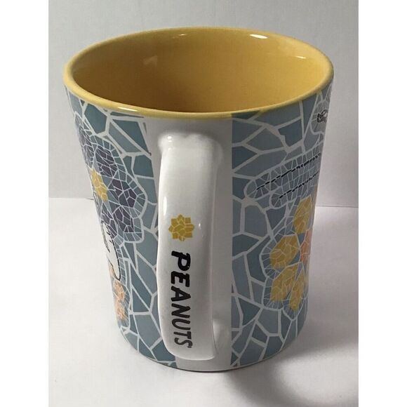 Peanuts Snoopy Mosaic Coffee Mug Cup by Gibson Vintage 1990s Yellow Blue - Picture 2 of 8